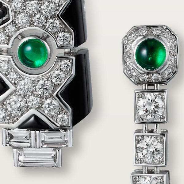 [Sur]naturel earrings White gold, emerald, onyx, diamonds